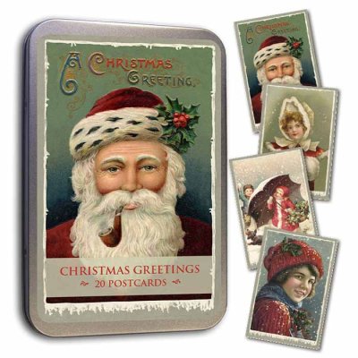 Vintage Christmas cards 20 pcs in tin box  Christmas Greetings